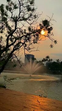Twilight footage at the artificial lake Senayan Park Mall, Jakarta