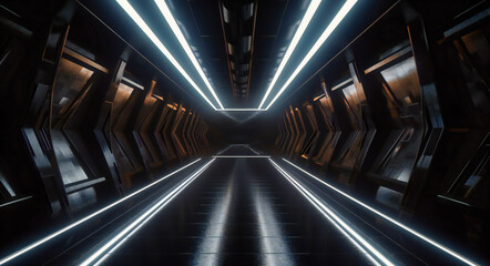 a lit tunnel separating two sides of a dark room