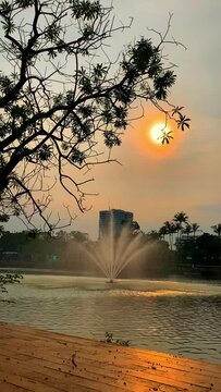 Twilight footage at the artificial lake Senayan Park Mall, Jakarta