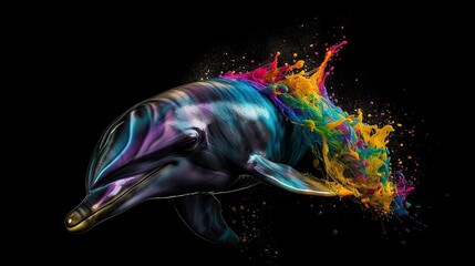 illustration, dolphin with vibrant colors, ai generative.