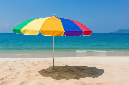 Colorful Umbrella On Beautiful Beach. Generative Ai