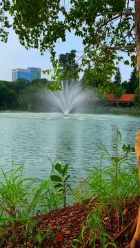 Footage of a fountain in the artificial lake at Senayan Park Mall, Jakarta
