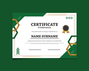 Green and gold geometric achievement certificate template design