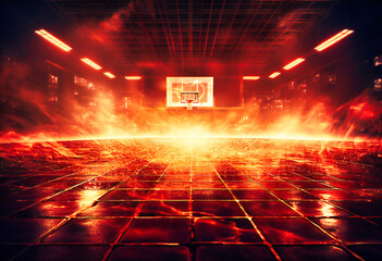 fire basketball court concept illustration - obrazy, fototapety, plakaty