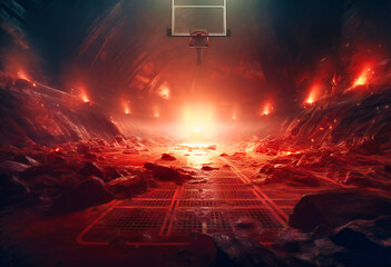 fire basketball court concept illustration
