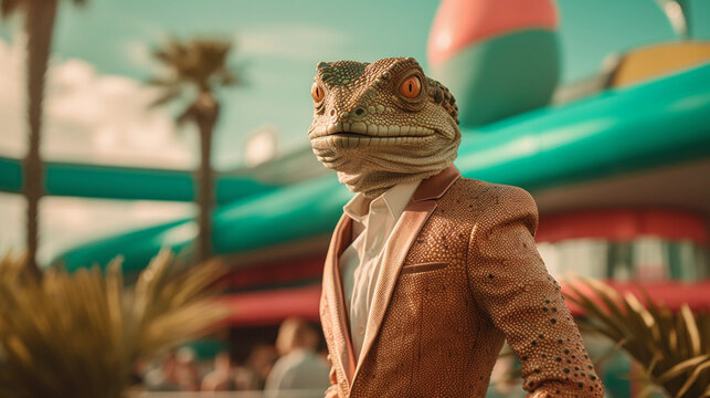 Cool AI reptile doing business in Las vegas on Summer