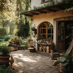 Fototapeta na wymiar Enchanting European Hideaways: Captivating Cottage Gardens and Outdoor Living Spaces