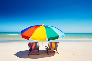 Colorful Umbrella On Beautiful Beach. Generative Ai