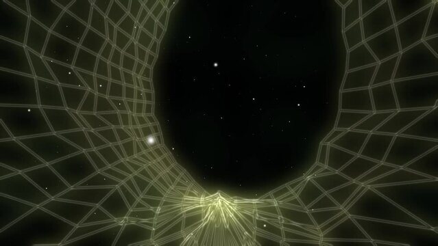 Wormhole vortex time travel through geometric grid tunnell 4k animation 
