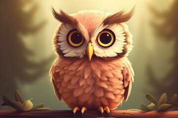 Cute cartoon owl. Generative AI