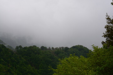 PAESAGGIO MONTANO CON NEBBIA,GIFFONI VALLE PIANA,SUD ITALIA,15 MAGGIO 2023.