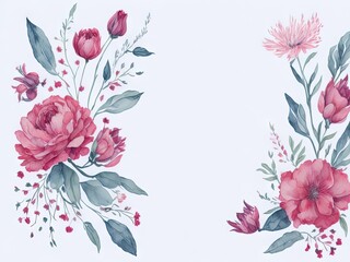 Watercolor Blank greeting card template with flowers. ai generative