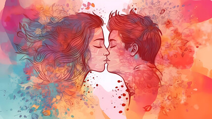 hand drawn kissing couple illustration
