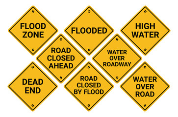 A road sign warning of flooding of the roadway. 