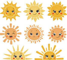 Cute sun set cartoon character, Happy sun set vector, Summer sunshine with eyes, Sun set isolated vector, cute baby illustration