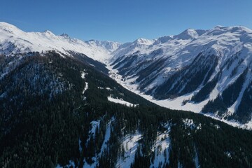 snow covered mountains from above