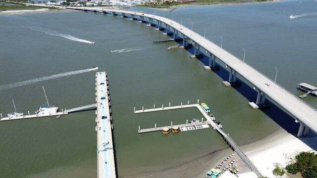 Drone shot the Francis and Mary Usina Bridge
