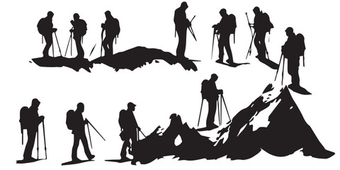Silhouettes of people on a mountain top vector design.