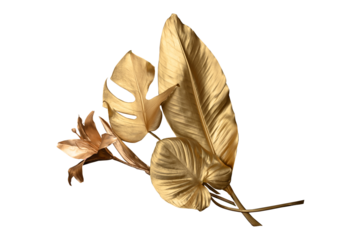 Golden tropical leaf PNG on transparent background Abstract monstera leaf decoration design, PNG	