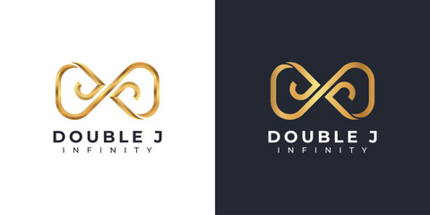 Letter J Infinity Logo design and Gold Elegant symbol for Business Company Branding and Corporate Identity