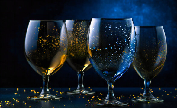 a picture of four glasses of champagne at a christmas party