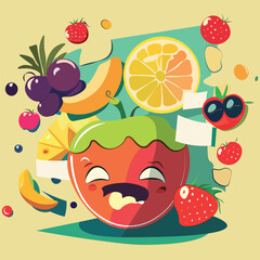 Abstract colourful illustration of fruits and vegetables. Summer and fun