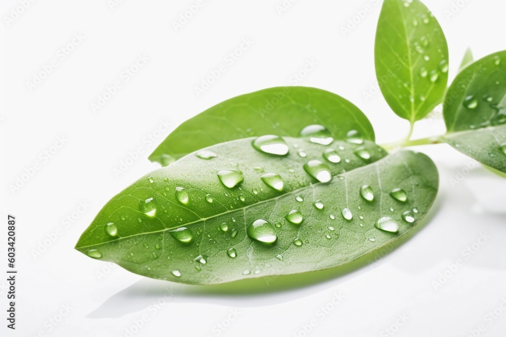 Wall mural green leaf with water drops - Wall murals