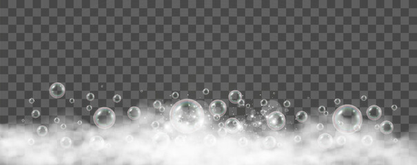 Air bubbles on a transparent background. Soap foam vector illustration.
