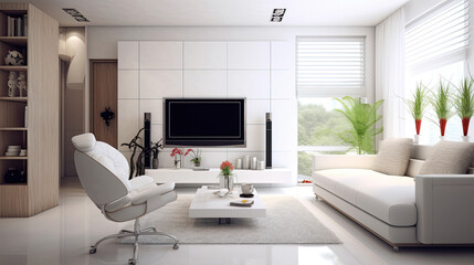 Fototapeta na wymiar Empty living room with hardwood floor in modern apartment Generative AI