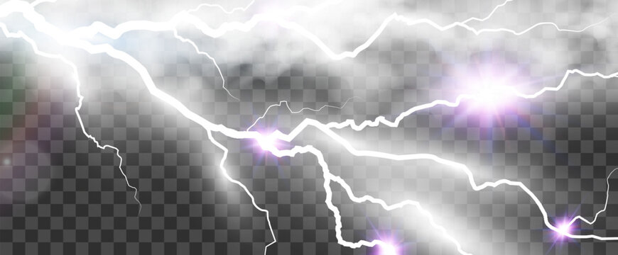 Vector image of realistic lightning. Flash of thunder on a transparent background.	

