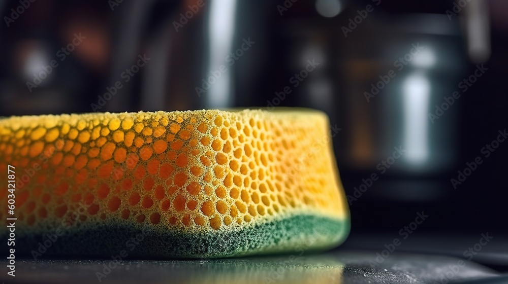 Poster a close up of a yellow and green object on a table. generative ai