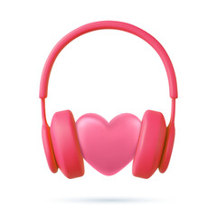 3d pink headphones with heart sign