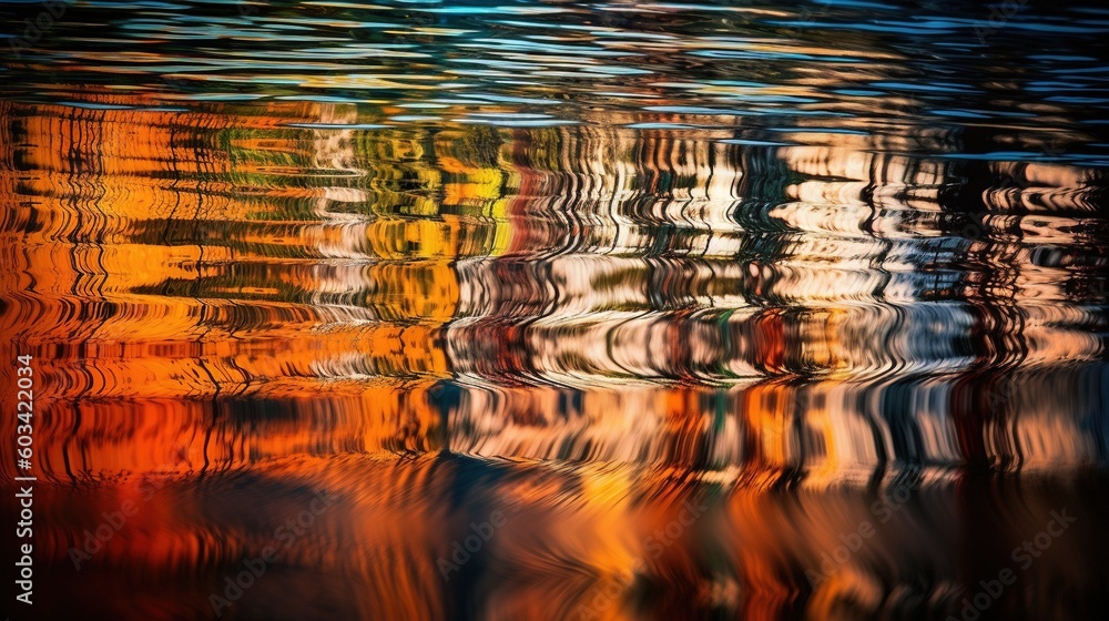 Poster the reflection of a building in the water of a lake. generative ai