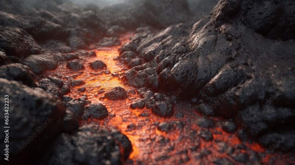 Poster a close up of a lava with rocks and lava lava. generative ai