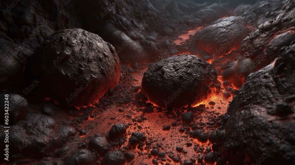 Poster a lava field with lava flowing out of it
