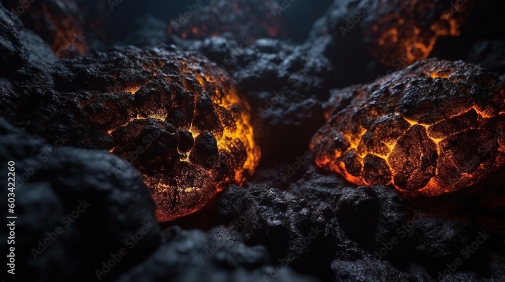 Poster a close up of a lava rock with lava and lava in the background. generative ai