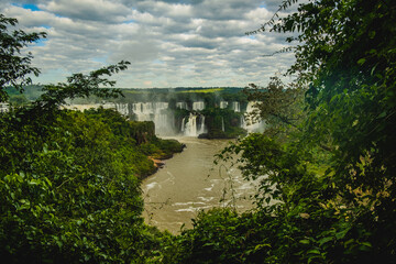 Aerial Panoramic view of iguaçu or iguazu waterfall devil throat brazil scenic water fall