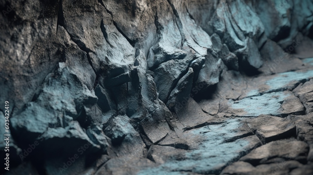 Poster a rock formation with a small stream of water running between it. generative ai