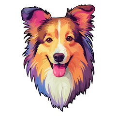 Naklejka premium Colorful Shetland sheepdog Dog, Shetland sheepdog Portrait, Dog Sticker Clip art, Dog Lover design