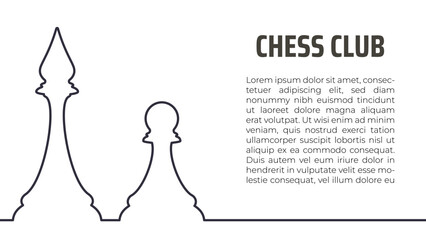 chess club vector background with one line drawn chess pieces and copy space