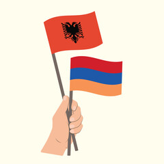 Flags of Albania and Armenia, Hand Holding flags