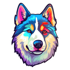 Naklejka premium Colorful Siberian Husky Dog, Siberian Husky Portrait, Dog Sticker Clip art, Dog Lover design