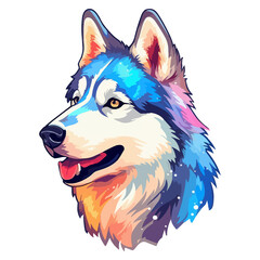 Colorful Siberian Husky Dog, Siberian Husky Portrait, Dog Sticker Clip art, Dog Lover design