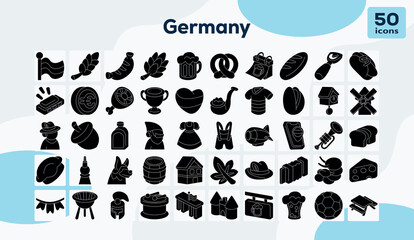 Germany fill icons set vector