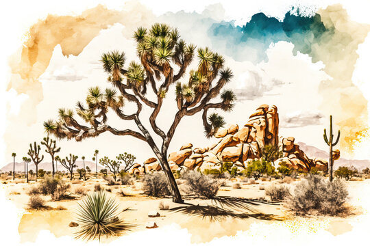 view of desert in aquarelle style, ai generated