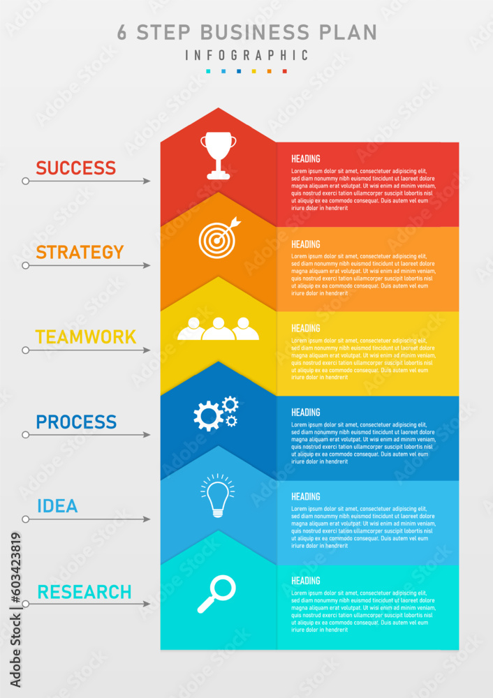 Poster vertical infographic template 6 steps in business planning for success multi colored square icons an