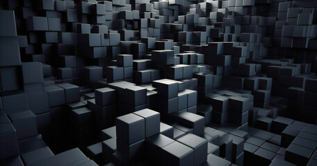 a dark background scene with many squares of black pieces