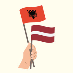 Flags of Albania and Latvia, Hand Holding flags