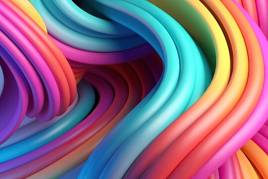 Generative AI illustration of bright colorful abstract geometrical background with curved lines forming endless pattern