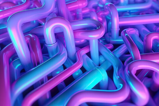 Generative AI illustration of abstract geometrical background with shiny pink and blue surface forming bright pattern